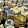 Selection of French artisan cheeses at Bordeaux market
